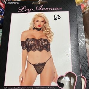 Leg Avenue Black Lace Bandeau with cuff sleeve Set